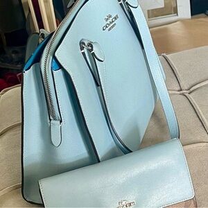 Coach Sky Blue Satchel and Wallet Set